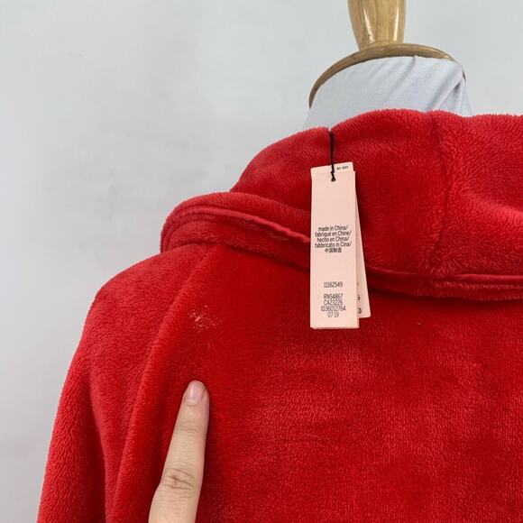 Victoria's Secret Robe Womens M Medium Red Plush Fuzzy Open Front Short *READ - Picture 7 of 16